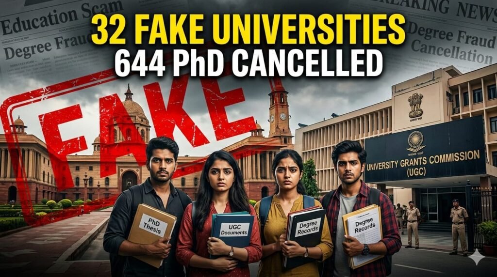 UGC Fake Universities Shock: 32 Institutions Identified, 644 PhD Admissions Cancelled — Is Your Degree Safe?
