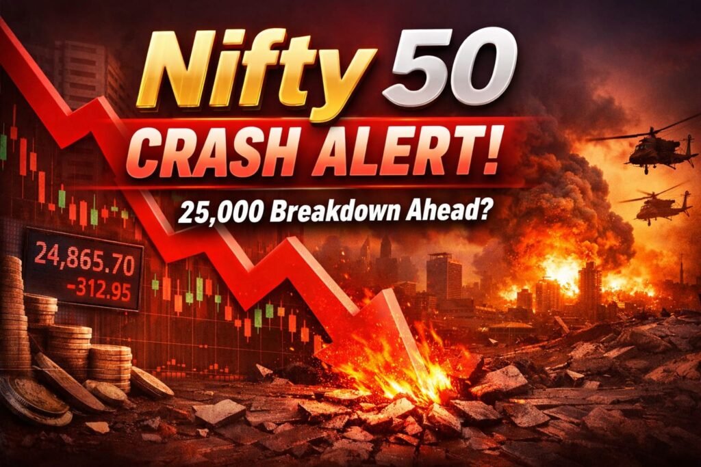 Nifty 50 Crash Alert: Nifty 50 Slips Below Key Level — Is 25,000 the Next Big Breakdown Amid AI & War Fears?